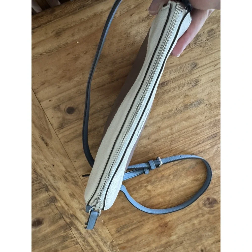 Kate Spade New York Crossbody Bag Taupe Cream Blue Zip Top Leather